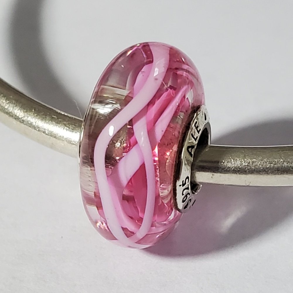 Pandora pink ribbon of hope Murano glass charm NEW